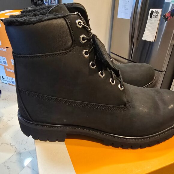 MENS TIMBERLAND 6 INCH PREMIUM WARM LINED BLACK NUBUCK BOOTS SIZE 12 NEW - Picture 4 of 8